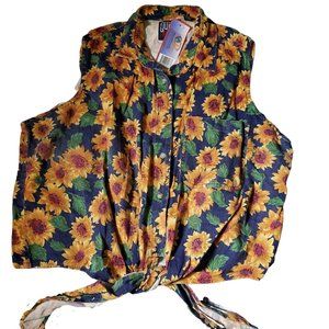 90's vintage sunflower denim shirt